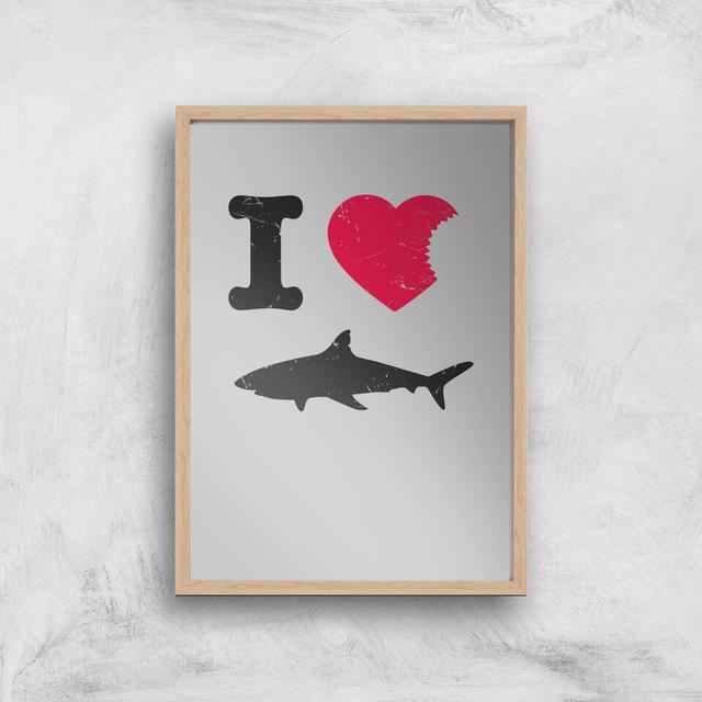 I Love Sharks Art Print - A2 - Wood Frame on Productcaster.