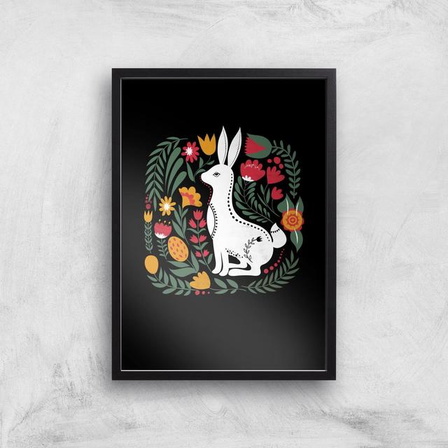 Scandi Rabbit Pattern Art Print - A3 - Black Frame on Productcaster.