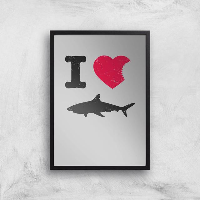 I Love Sharks Art Print - A3 - Black Frame on Productcaster.