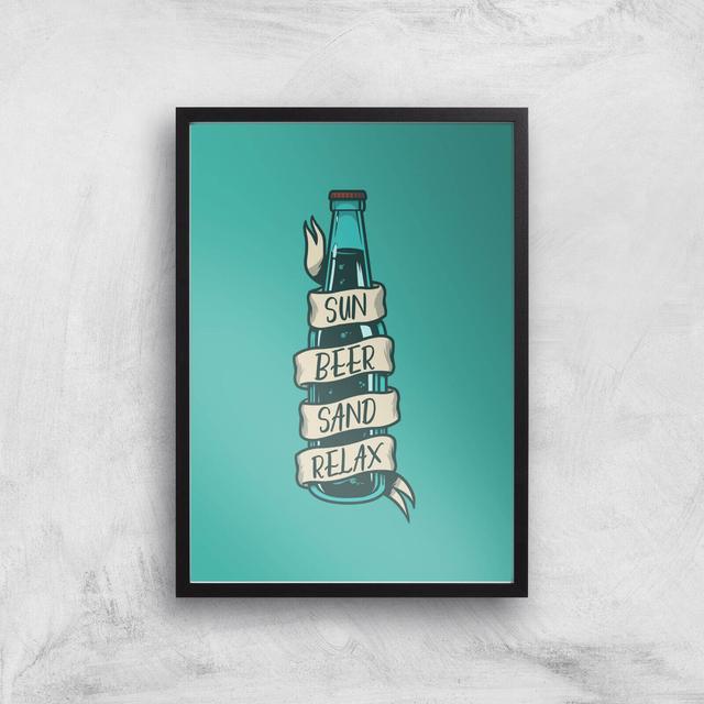 Sun Beer Sand Relax Art Print - A3 - Black Frame on Productcaster.