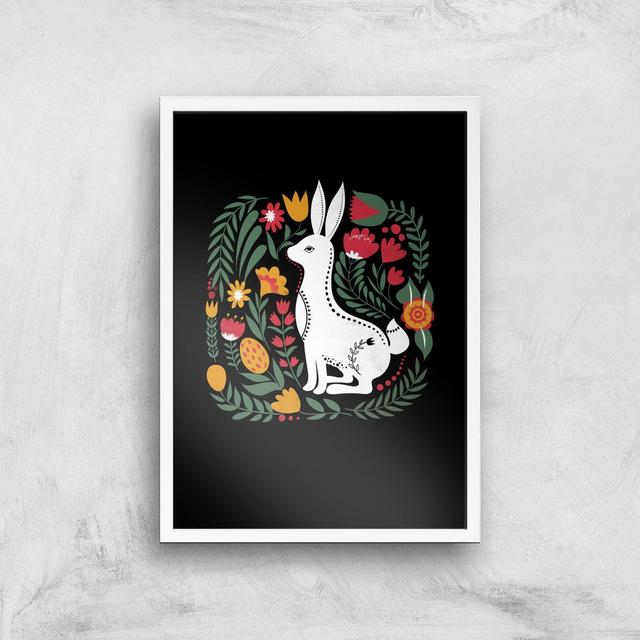 Scandi Rabbit Pattern Art Print - A3 - White Frame on Productcaster.