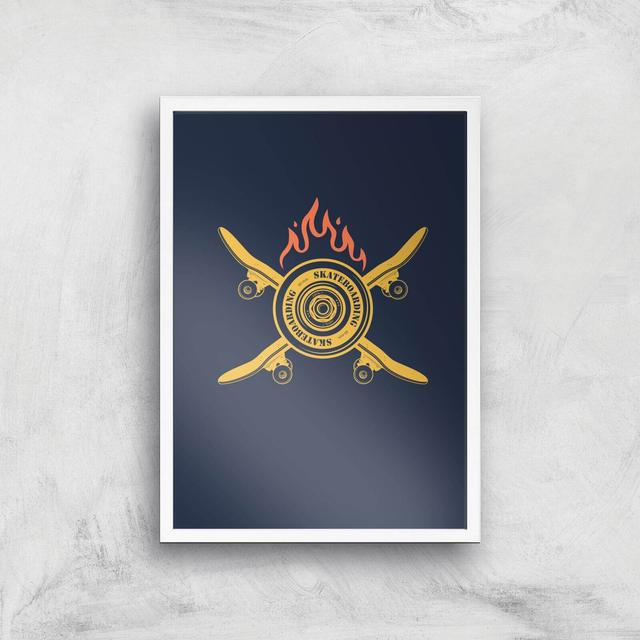 Skateboards On Fire Art Print - A3 - White Frame on Productcaster.