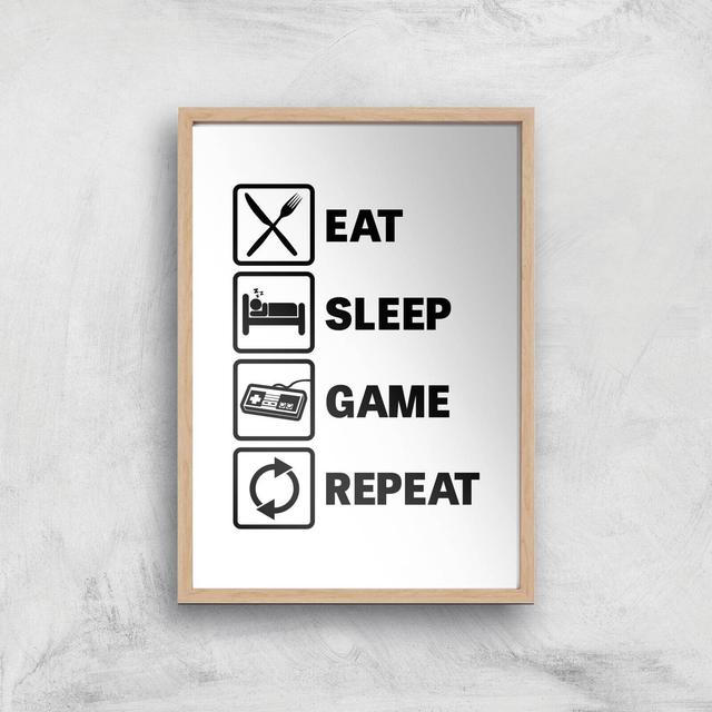 Eat Sleep Game Repeat Art Print - A3 - Wood Frame on Productcaster.