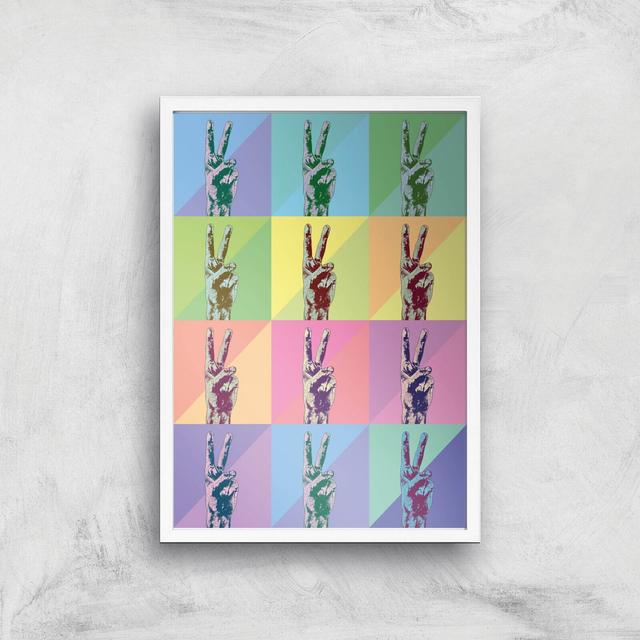 Multi Colour Pop Peace Sign Giclée Art Print - A3 - White Frame on Productcaster.