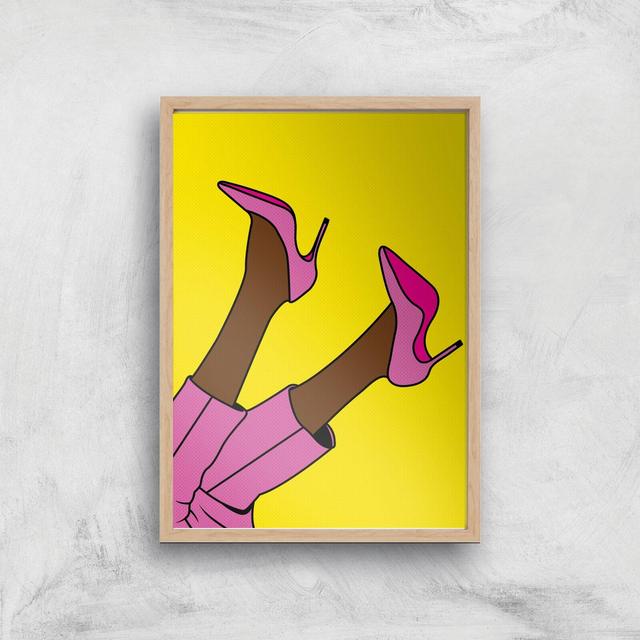 Pink Heels Lifted Giclée Art Print - A4 - Wooden Frame on Productcaster.