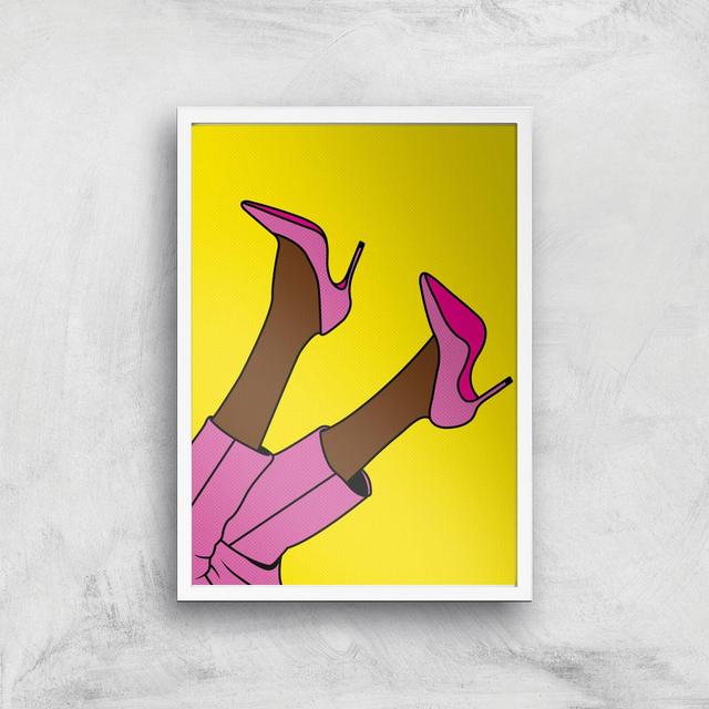 Pink Heels Lifted Giclée Art Print - A3 - White Frame on Productcaster.