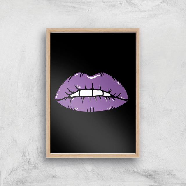 Purple Lips Giclée Art Print - A2 - Wooden Frame on Productcaster.