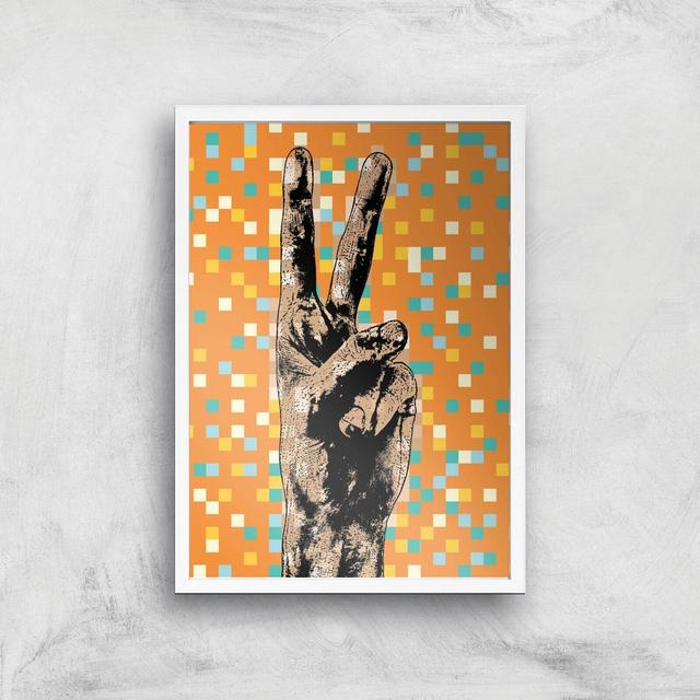 Pop Pixel Peace Sign Giclée Art Print - A3 - White Frame on Productcaster.