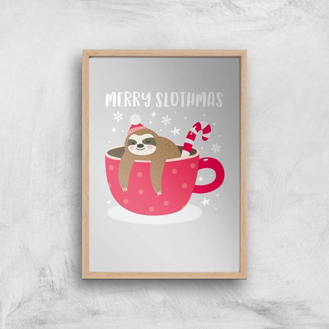 Merry Slothmas Art Print - A4 - Wood Frame on Productcaster.