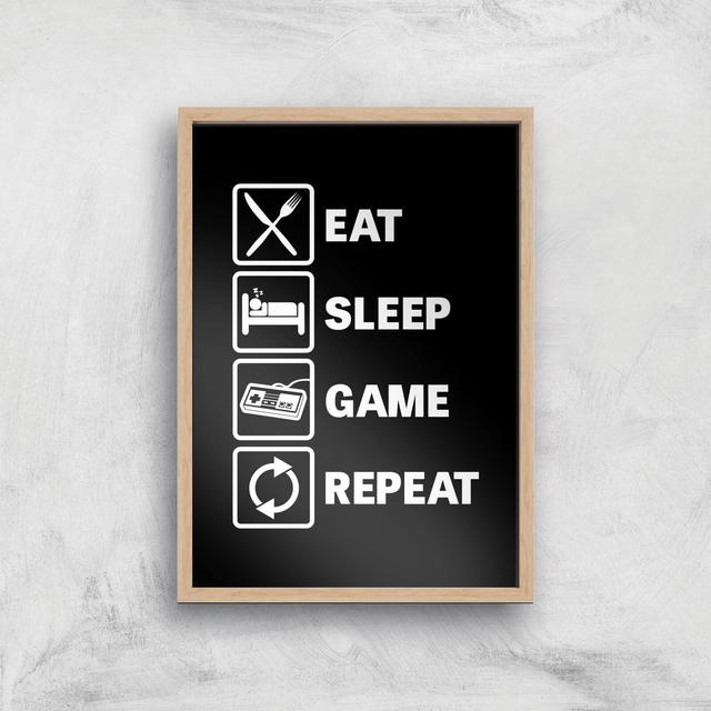 Eat Sleep Game Repeat Art Print - A4 - Wood Frame on Productcaster.