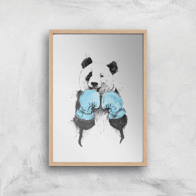 Balazs Solti Boxing Panda Art Print - A4 - Wood Frame on Productcaster.