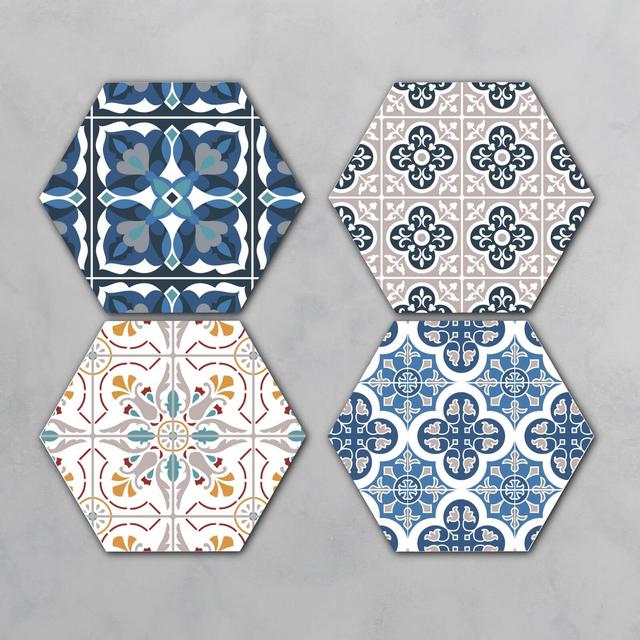 Blue Floor Tiles Hexagonal Coaster Set on Productcaster.