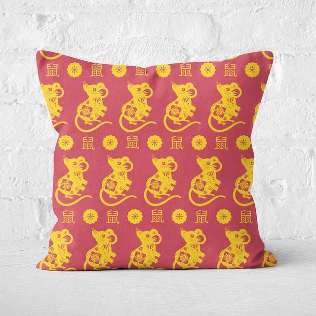 Repeat Chinese Rat Red and Gold Patterned Cushion Square Cushion - 50x50cm - Soft Touch on Productcaster.