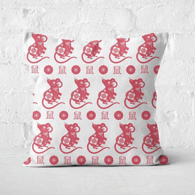 Repeat Chinese Rat Red Patterned Cushion Square Cushion - 50x50cm - Soft Touch on Productcaster.