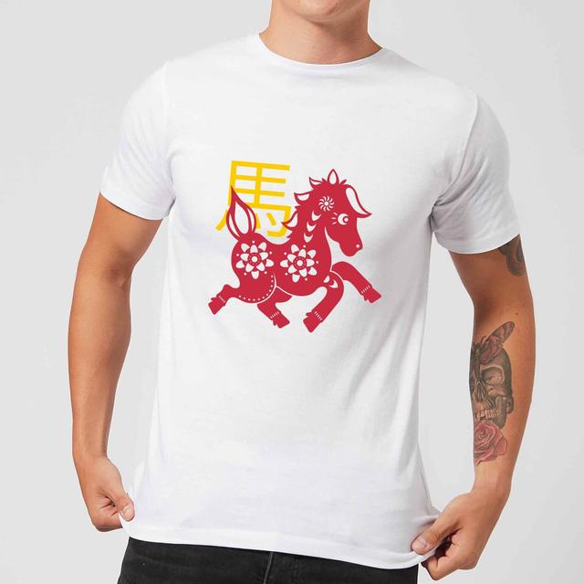 Chinese Zodiac Horse Men's T-Shirt - White - M - Weiß on Productcaster.