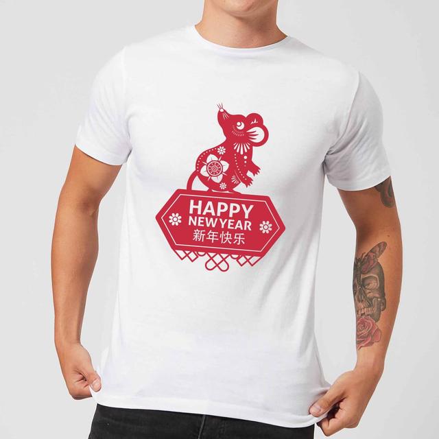 Happy New Year Symbol Red Men's T-Shirt - White - XXL - Weiß on Productcaster.