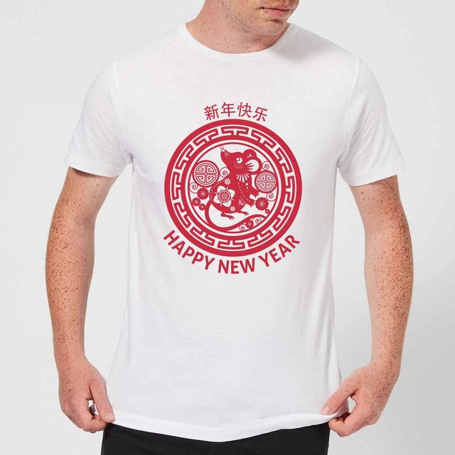 Year Of The Rat Decorative Circle Red Men's T-Shirt - White - XL - Weiß on Productcaster.