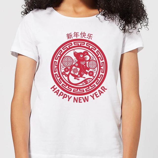 Year Of The Rat Decorative Circle Red Women's T-Shirt - White - XL - Weiß on Productcaster.