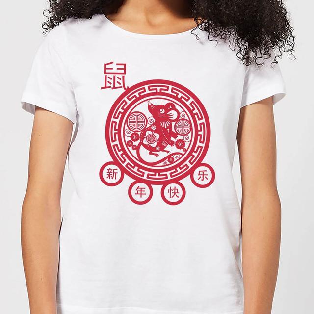 Year Of The Rat Decorative Cut Out Red Women's T-Shirt - White - S - Weiß on Productcaster.