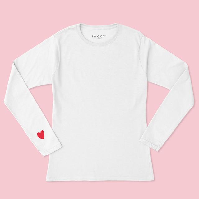 Red Valentine Heart On Your Sleeve Unisex Long Sleeved T-Shirt - White - XL - Weiß on Productcaster.