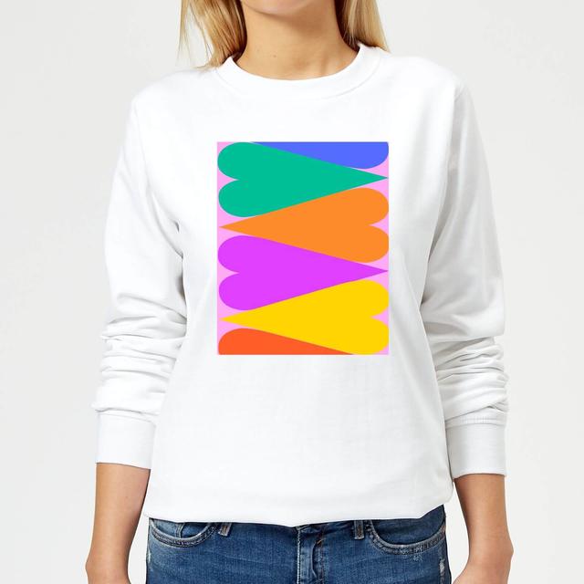 Large Rainbow Hearts Women's Sweatshirt - White - XL - White on Productcaster.