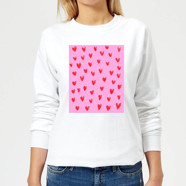 Hand Drawn Red Heart Pattern Women's Sweatshirt - White - XL - Weiß on Productcaster.