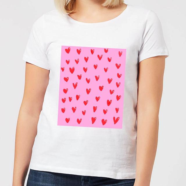 Hand Drawn Red Heart Pattern Women's T-Shirt - White - XXL - Weiß on Productcaster.