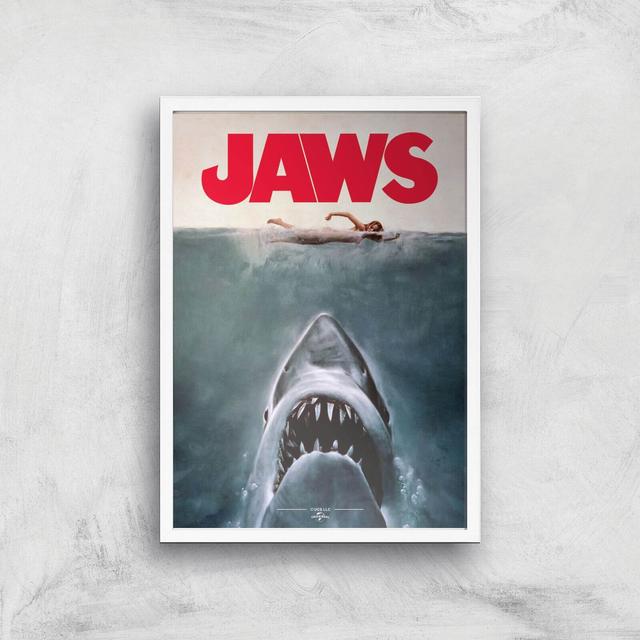 Jaws A3 Movie Poster Art Print - White Frame on Productcaster.