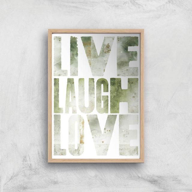 LIVE LAUGH LOVE Giclée Art Print - A4 - Wooden Frame on Productcaster.