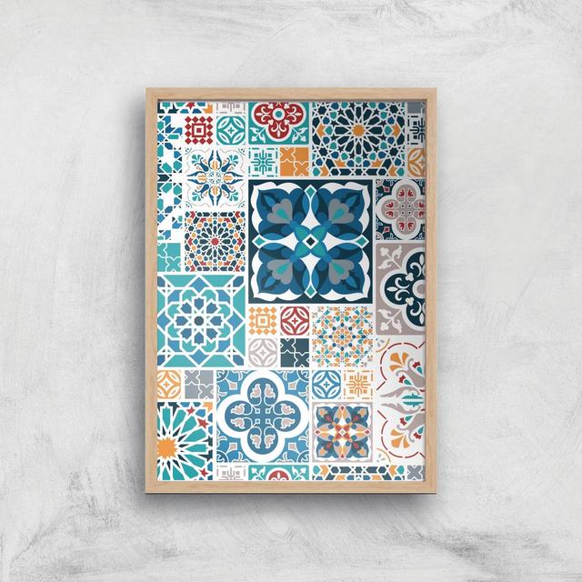 Moroccon Tiles Giclée Art Print - A2 - Wooden Frame on Productcaster.