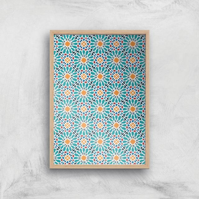 Geometric Flower Tiles Giclée Art Print - A3 - Wooden Frame on Productcaster.