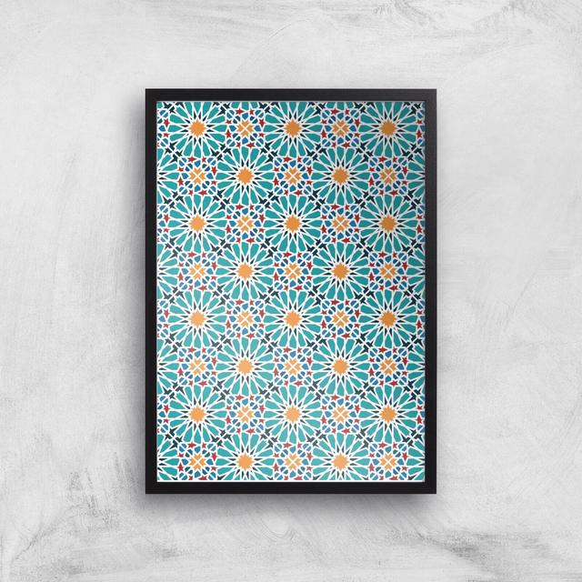 Geometric Flower Tiles Giclée Art Print - A3 - Black Frame on Productcaster.