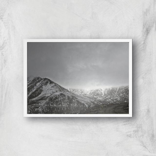 Greyscale Mountain Giclee Art Print - A2 - White Frame on Productcaster.