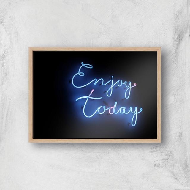 Neon Enjoy Today Giclee Art Print - A3 - Wooden Frame on Productcaster.