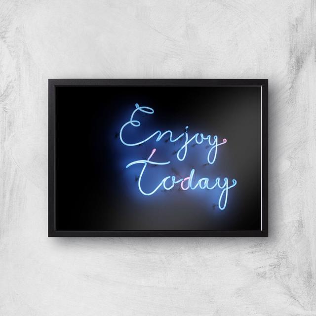 Neon Enjoy Today Giclee Art Print - A3 - Black Frame on Productcaster.