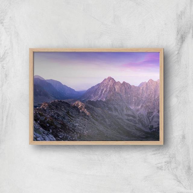 Lilac Mountains Giclee Art Print - A2 - Wooden Frame on Productcaster.