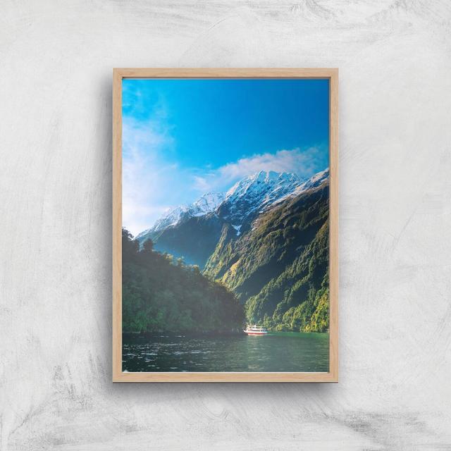 Mountain Boat Trip Giclee Art Print - A3 - Wooden Frame on Productcaster.