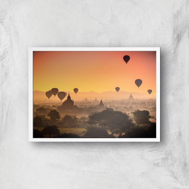 Hot Air Balloon Sunset Giclee Art Print - A3 - White Frame on Productcaster.