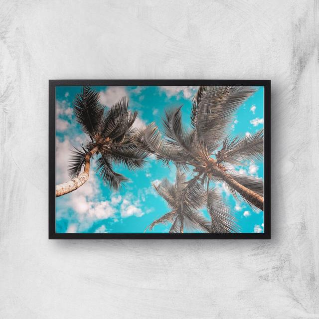 Blue Skies And Palm Trees Giclee Art Print - A3 - Black Frame on Productcaster.