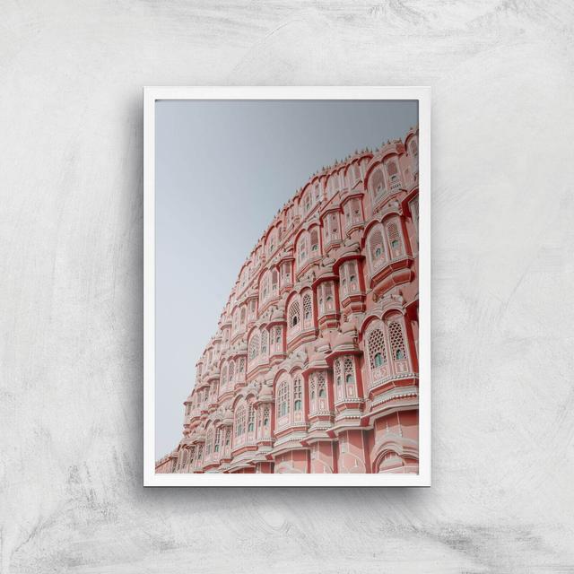 Pink Building Giclee Art Print - A2 - White Frame on Productcaster.