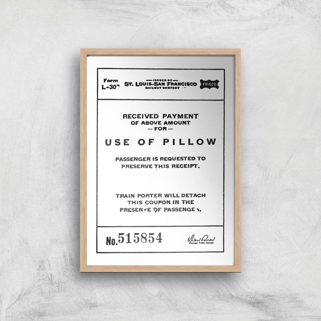 Use Of Pillow Ticket Giclee Art Print - A4 - Wooden Frame on Productcaster.