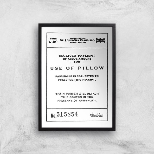 Use Of Pillow Ticket Giclee Art Print - A3 - Black Frame on Productcaster.