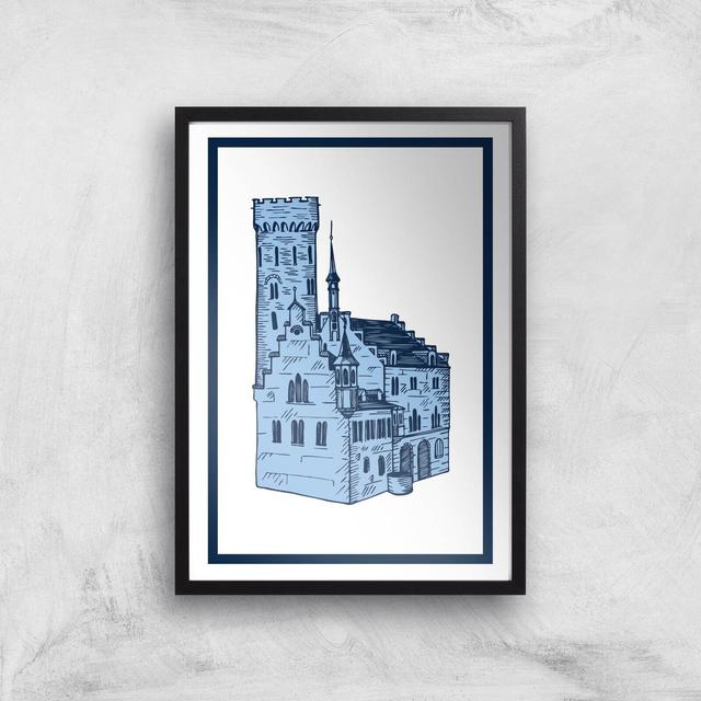 Blue Castle Giclee Art Print - A3 - Black Frame on Productcaster.