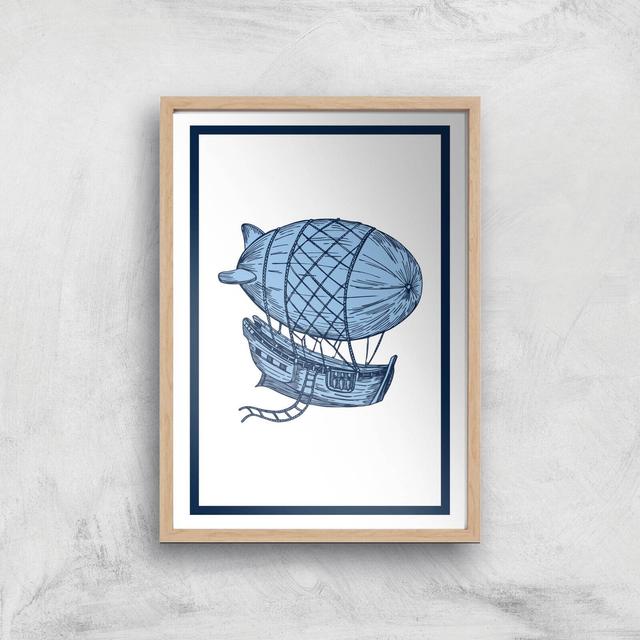 Blue Hot Air Balloon Giclee Art Print - A3 - Wooden Frame on Productcaster.