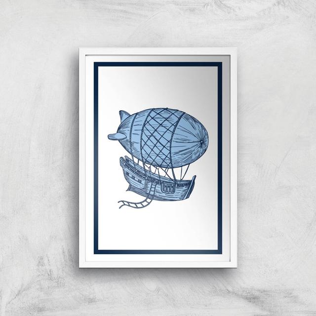 Blue Hot Air Balloon Giclee Art Print - A3 - White Frame on Productcaster.