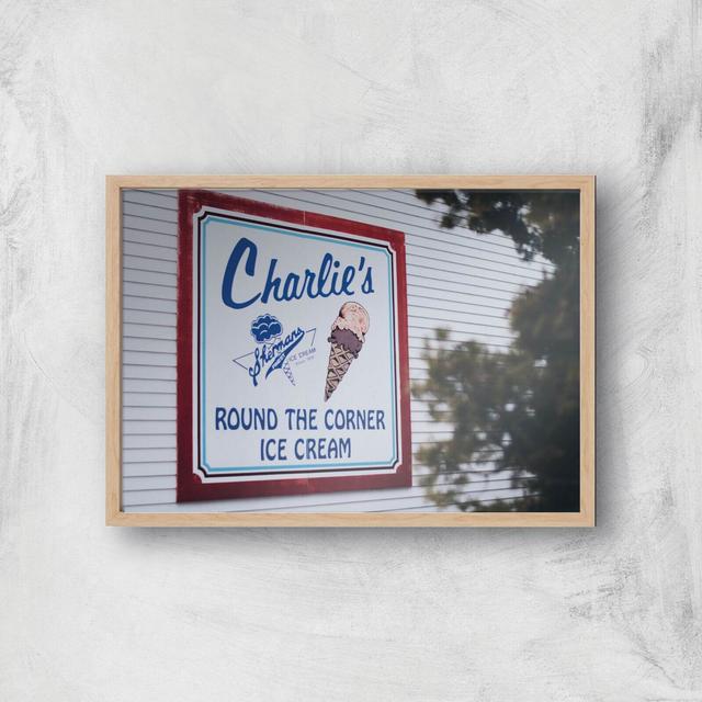 Charlie's Ice Cream Giclee Art Print - A3 - Wooden Frame on Productcaster.