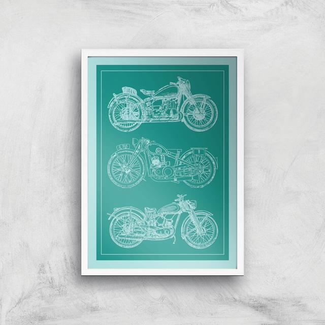 Motorbike Diagram Giclee Art Print - A3 - White Frame on Productcaster.