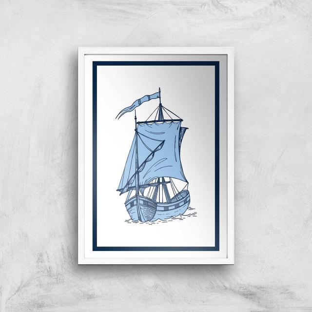 Blue Ship Giclee Art Print - A3 - White Frame on Productcaster.