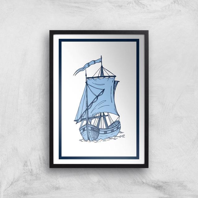 Blue Ship Giclee Art Print - A3 - Black Frame on Productcaster.