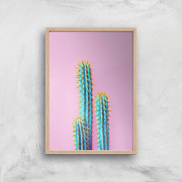 Flouro Cactus Giclee Art Print - A4 - Wooden Frame on Productcaster.